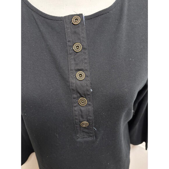 Women’s black 3/4 sleeve 1/4 button front blouse t-shirt size L Ralph Lauren - Picture 4 of 8